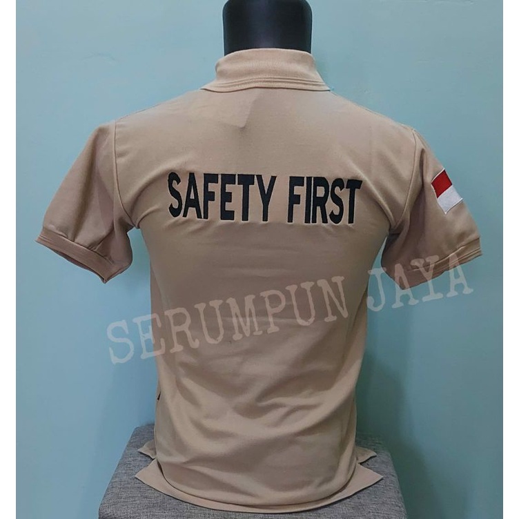 KAOS SAFETY FIRST KREM - KAOS KERAH SAFETY FIRST KREM FULL BORDIR