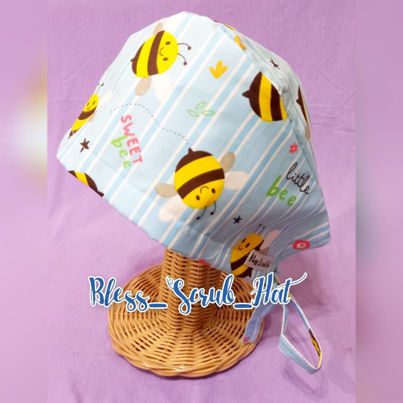 Topi Bedah / Nurse Cap/ Sugical cap/ Topi Motif/Lebah biru