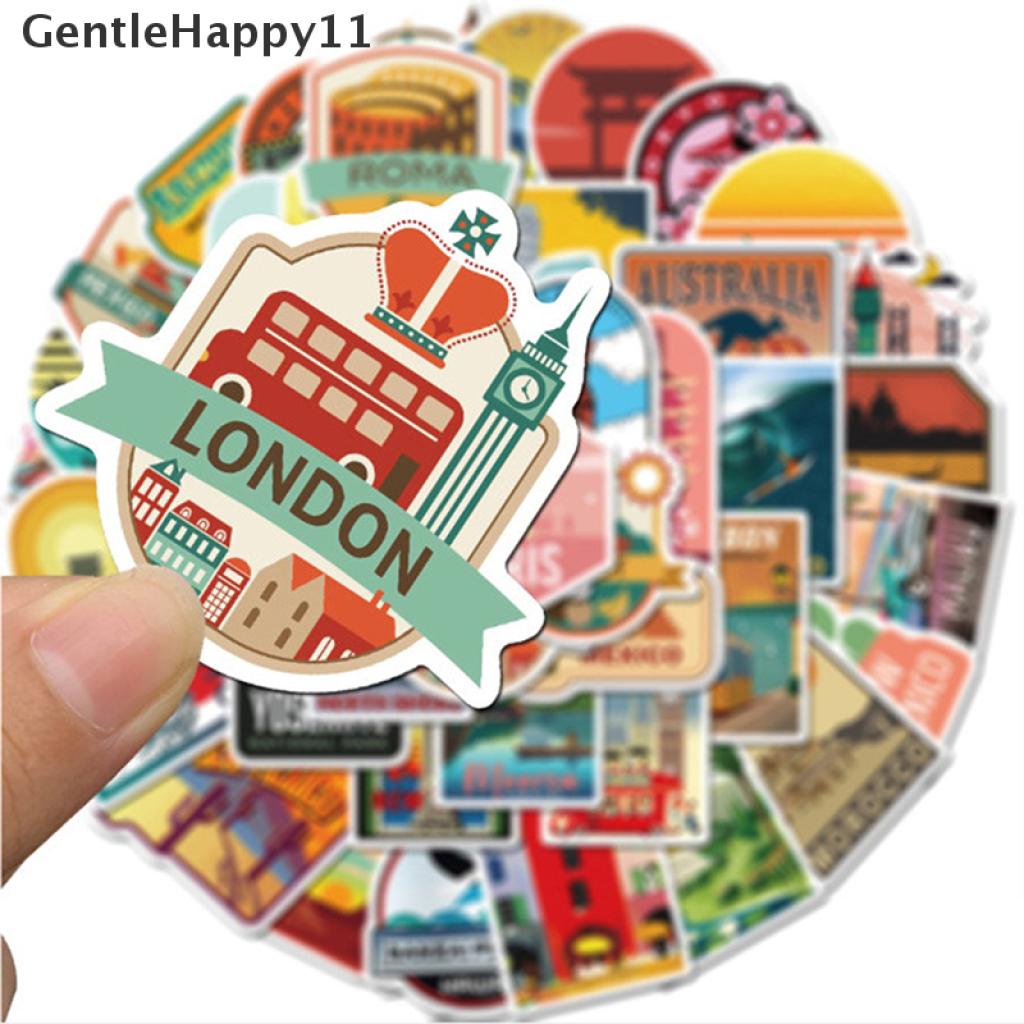 Gentlehappy 50pcs / Set Stiker Graffiti Motif Kartun Pemandangan Kota Anti Air Untuk Dekorasi Koper / Travel