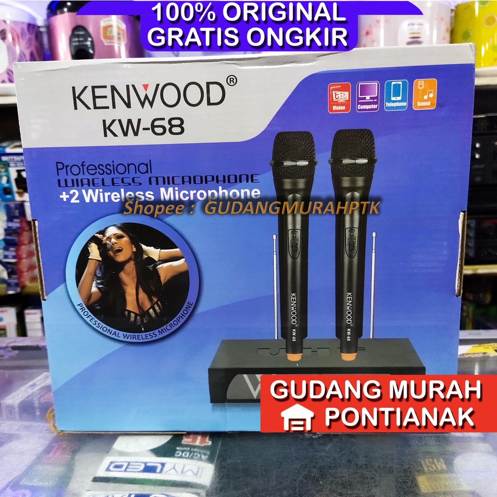 Mic Kenwood KW68 2 Mic Wireless tanpa kabel Mikropon Microphone