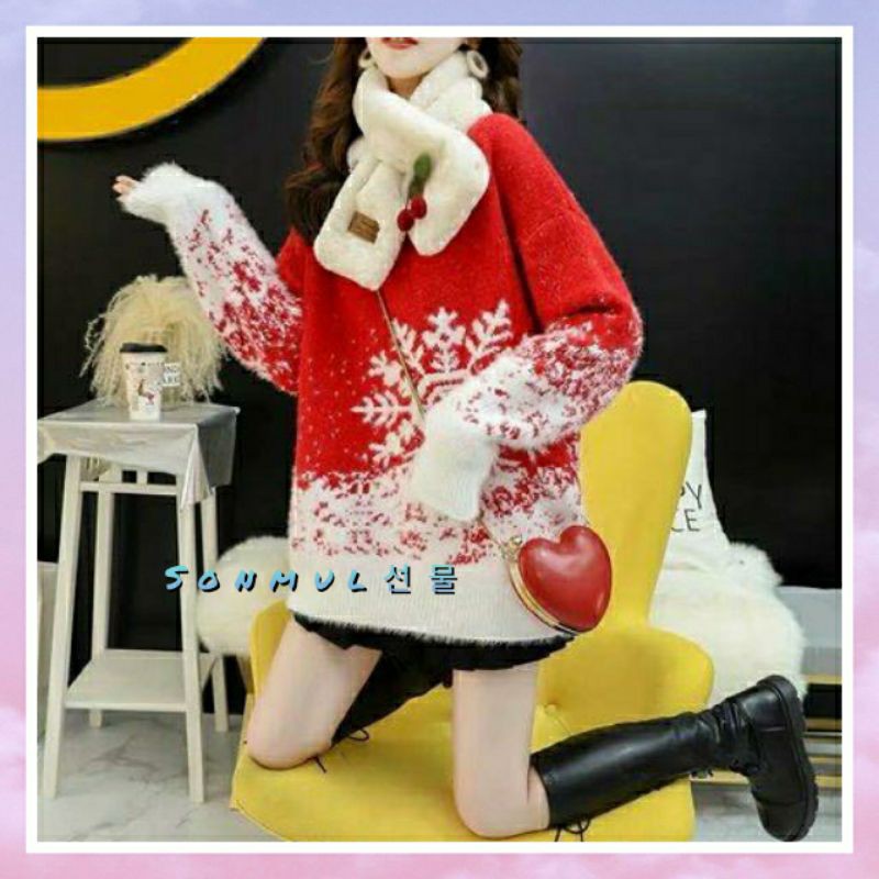 IMPORT WOMAN WINTER AUTUMN SWEATER TOP CHRISTMAS EDITION SNOW MANTEL JAKET WANITA MUSIM DINGIN