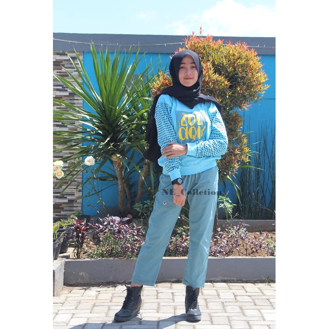 Celana Wanitaa Cargo Sigaret Premium Celana Panjang 7/9 Warna Biru Wardah