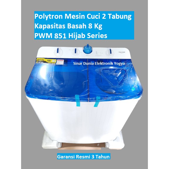 Polytron Mesin Cuci 2 Tabung 8 Kg PWM 851 Hijab Series PWM-851 Twin