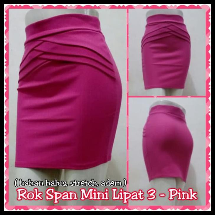 Rok Span Mini Lipat 3 Pink | Skirt Sexy Import Pinsil Paha Pendek