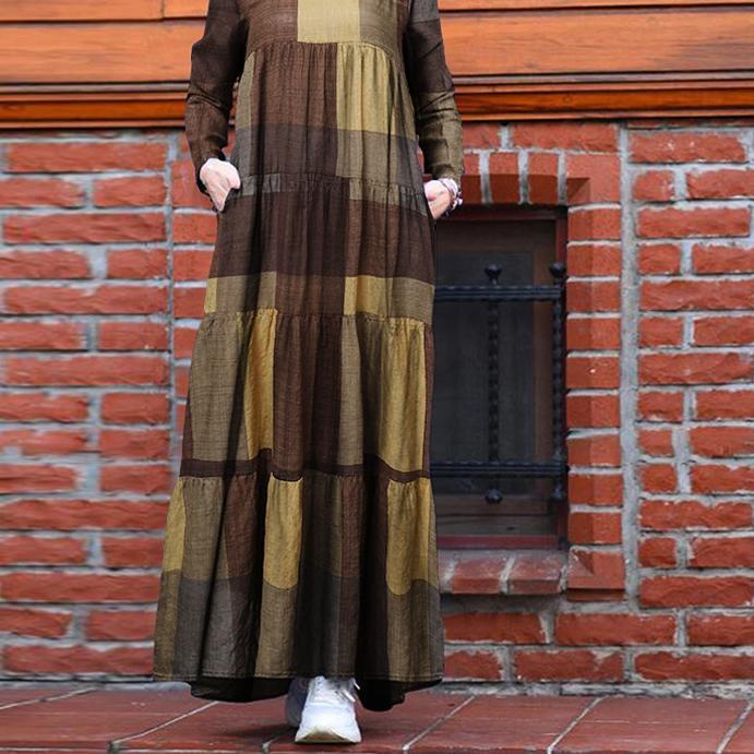 Big Sale|SQ13|ZANZEA Women Full Sleeve Plaid Printed Muslim Tiered Maxi Dress