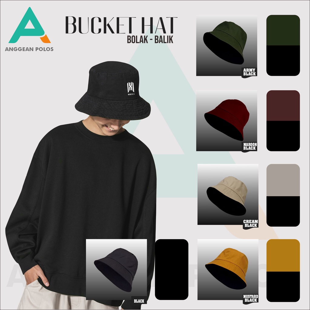 BUCKET HAT PRIA MONSTA X Perempuan Korea Dewasa Bolak Balik 2 Warna Topi Buket Premium Cowok Wanita 
