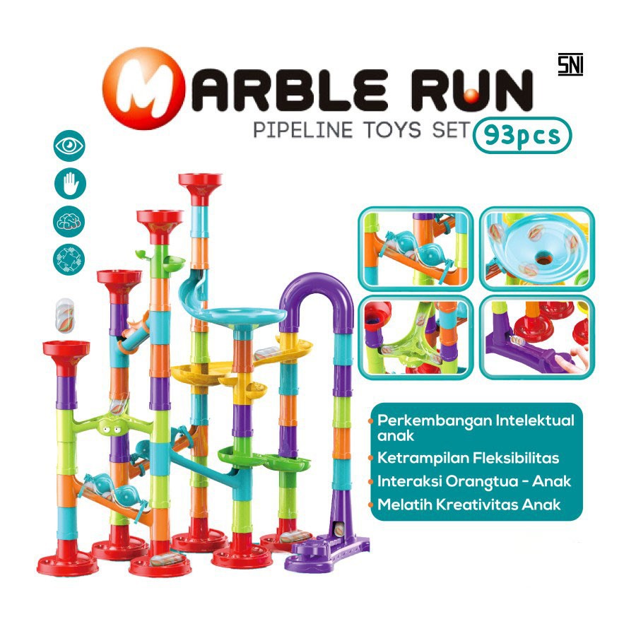 Mainan Anak Marble Run Pipa Pipeline Toys Set Bola Kelereng DIY 93 pcs