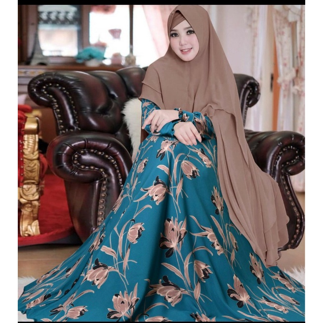 gamis syarii angii monalisa pemium set khimar seruty bebydoll 2 layer/ gamis ceruty motif terbaru/ gamis monalisa premum