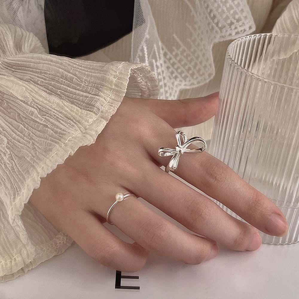 Cincin Terbuka Hadiah Hari Valentine Kepribadian Geometris Busur Tembaga Vintage Knuckle Ring