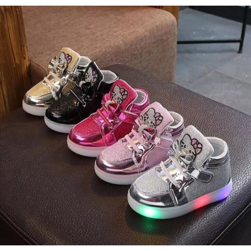 SIZE 21-30 Sepatu Anak Hello Kitty Sparkle Lampu LED untuk usia 1-4 tahun Boots Anak Perempuan