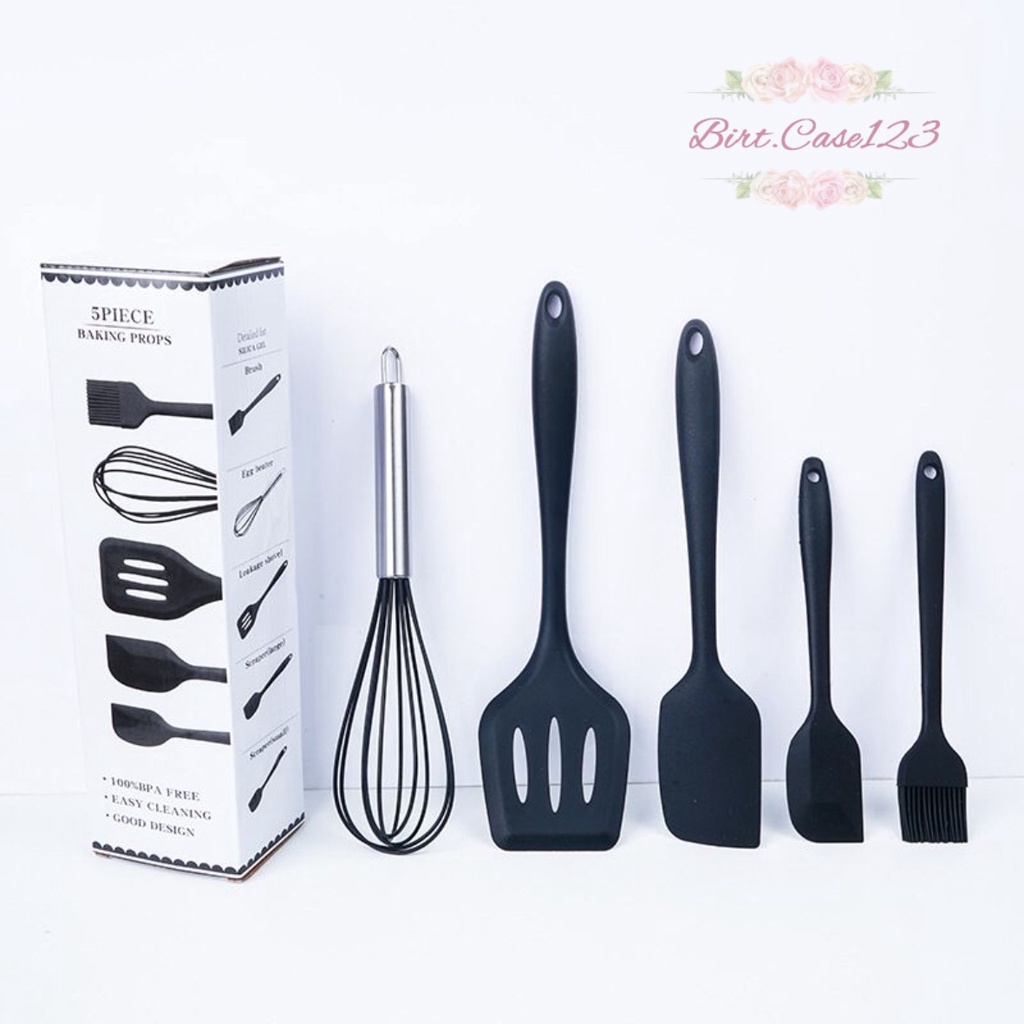 RT81 ALAT MASAK BAHAN SILIKON SILICONE UTENSIL SPATULA COOKING BAKING PROPS SET 5PCS PERALATAN MASAK 5 IN 1 TAHAN PANAS BPA FREE BC6218