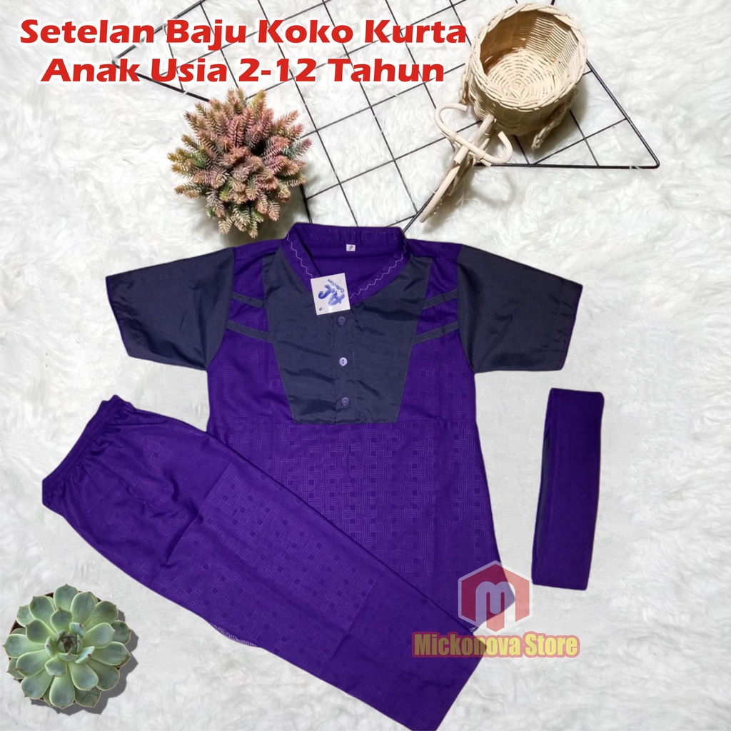 Setelan Koko Anak Pakaian Set Stelan Baju Koko Anak Laki Laki Cowo Cowok Tanggung Murah Pakaian Anak Muslim Anak Laki Laki Lengan Pendek Usia 2 - 12 Tahun