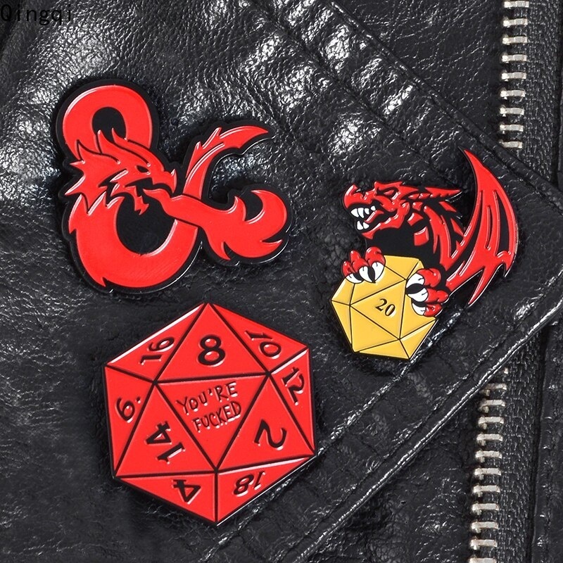 D20pcsset Bros Pin Enamel Bentuk Dadu Dungeons Dragons Untuk Aksesoris Pakaian