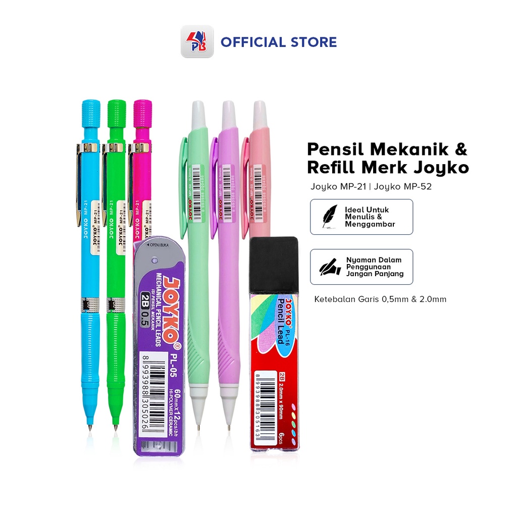 

Pensil Mekanik Joyko Seri MP 21 MP 52 dan Refill Pensil 0.5mm 2.0mm Joyko 2B / PB EDUKASI ANAK - PBNB
