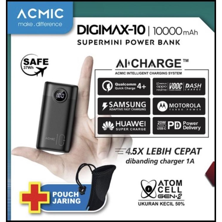 Acmic Digimax 10 Supermini Powerbank 10000Mah - No Kabel