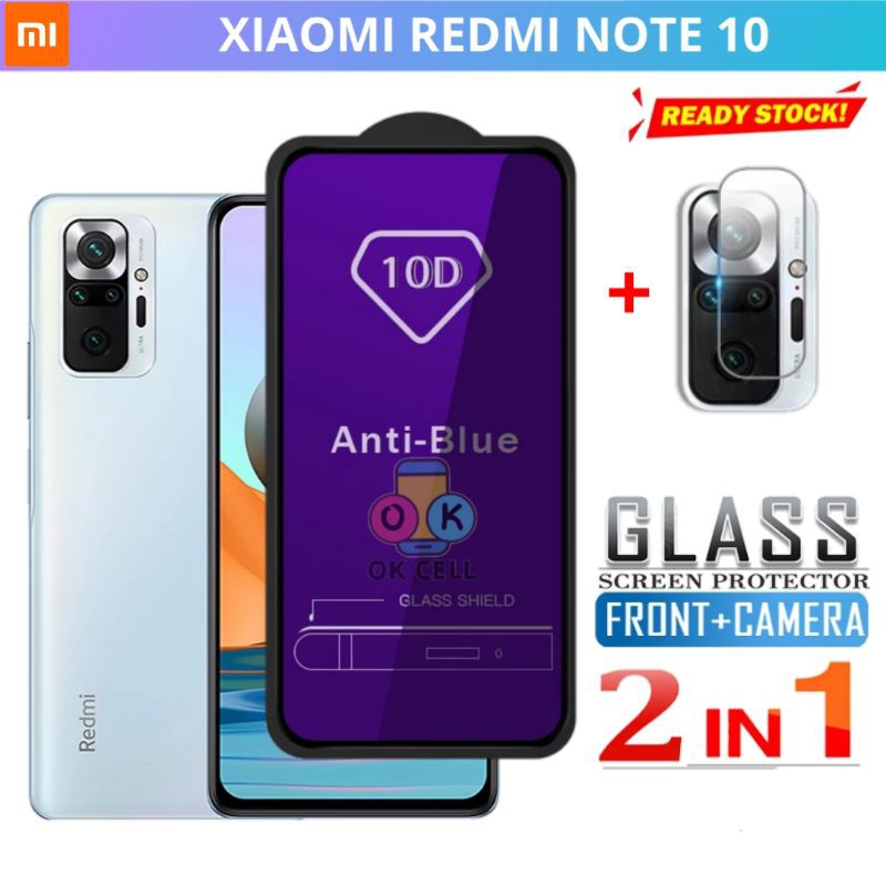 2IN1 Tempered Glass Tg Anti Gores Blue Light layar Xiaomi Redmi Note 10 Not 10 Screen Protector