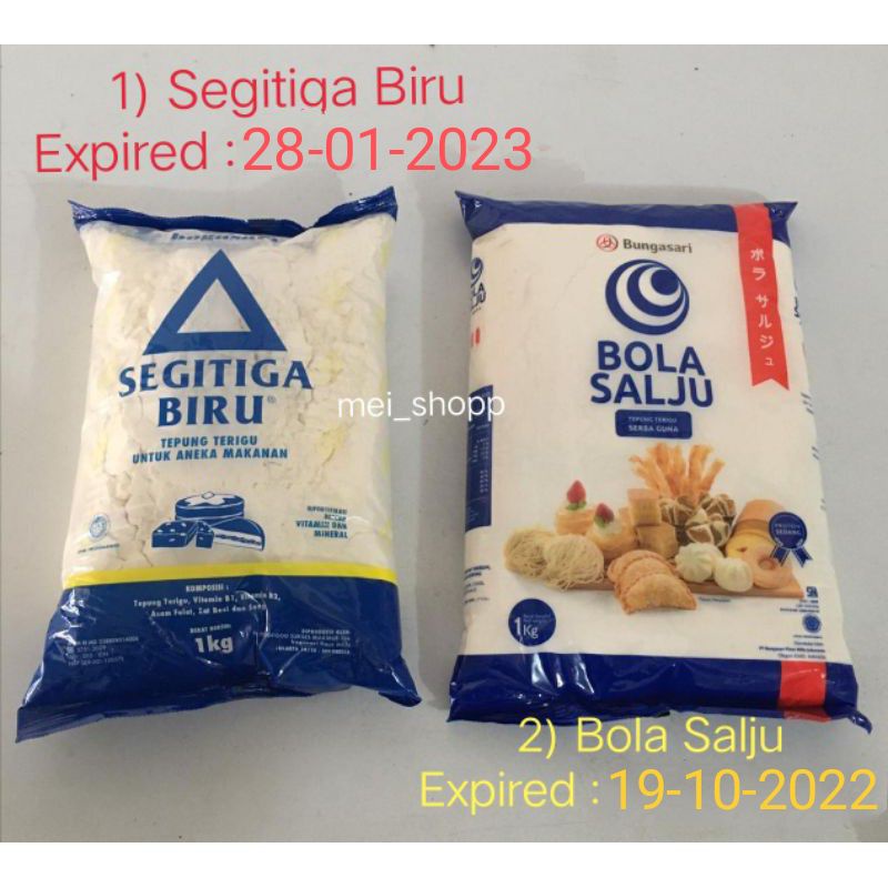 

2 JENIS MEREK TEPUNG TERIGU BOLA SALJU & SEGITIGA BIRU 1000 GRAM
