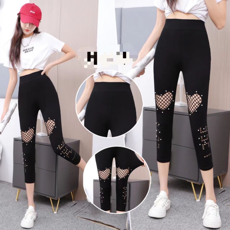 legging renda motif mutiara 7/8 brukat import