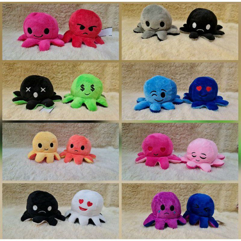 Boneka cumi octopus ekspresi emoticon reversible 2 muka bisa bolak balik cotton ball