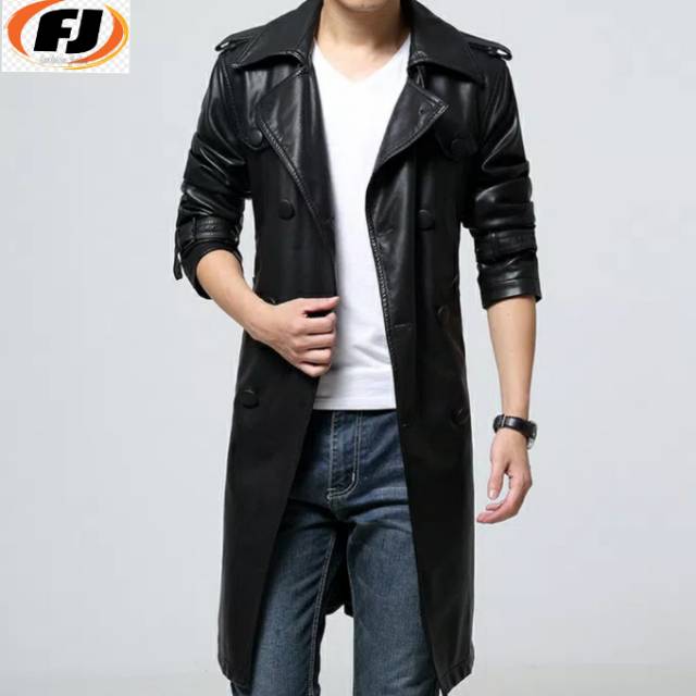 Jubah Pria Elegan / Long Coat Pria Kulit Sintetis Premium