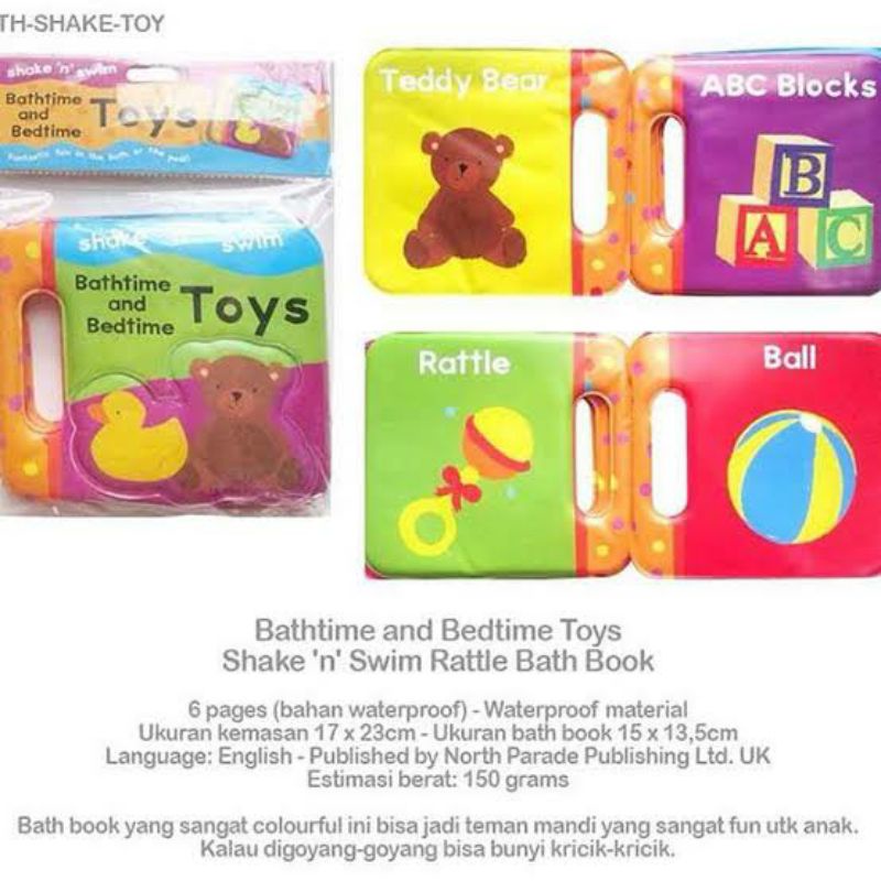 shake n swim bathtime and bedtime toys waterproof book buku renang mandi bayi anak rattle mainan