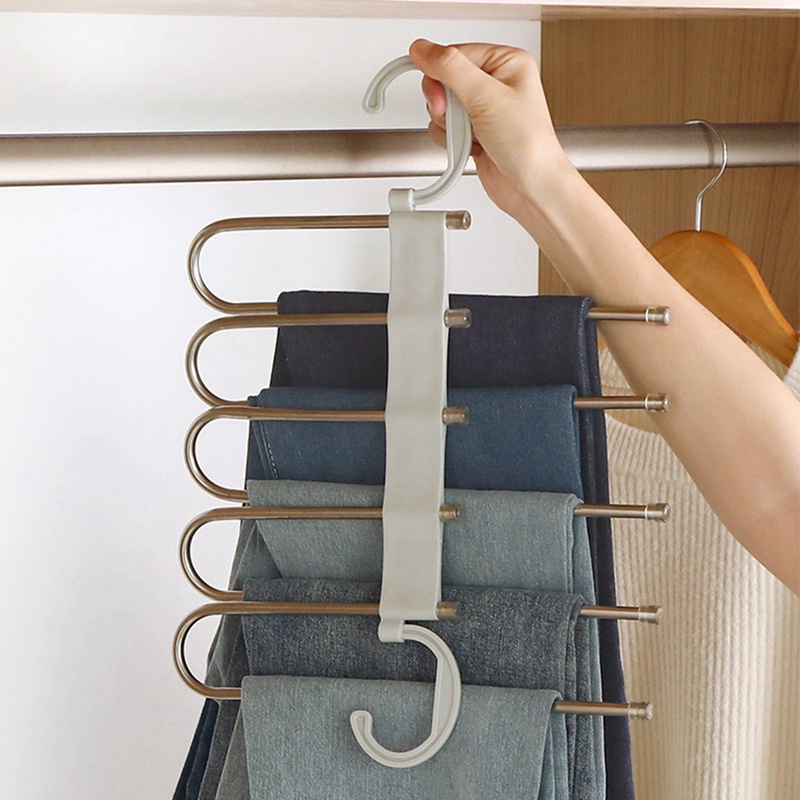 Pants Hangers 5 Layers Multi Functional Pants Rack Non-Slip Clothes Closet Storage Organizer for Pants Skirts Scarf