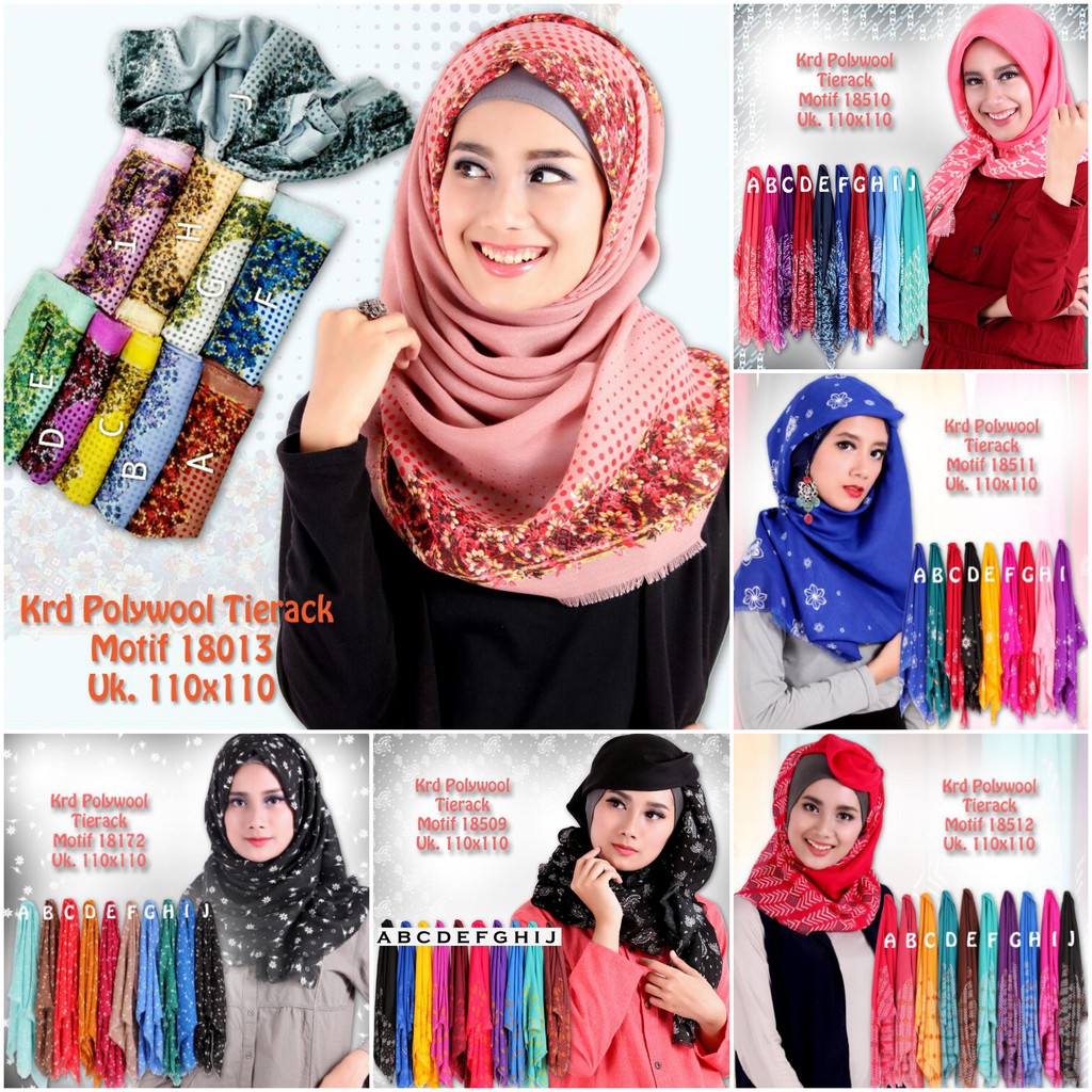 Jilbab Tierack Motif RANDOM | Kerudung segi empat | Hijab polywoll