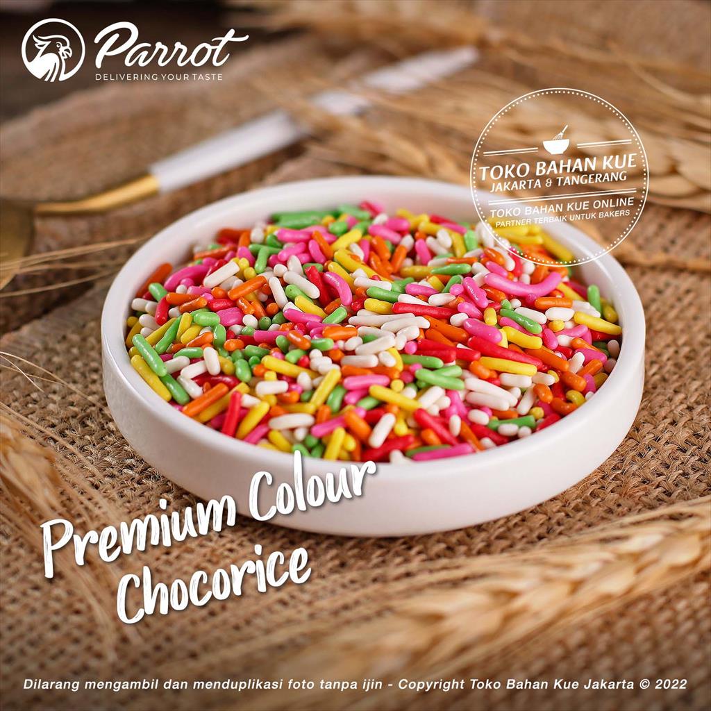 

Parrot Chocorice RAINBOW Mesis NURI WARNA-WARNI 100gr Meses Cokelat