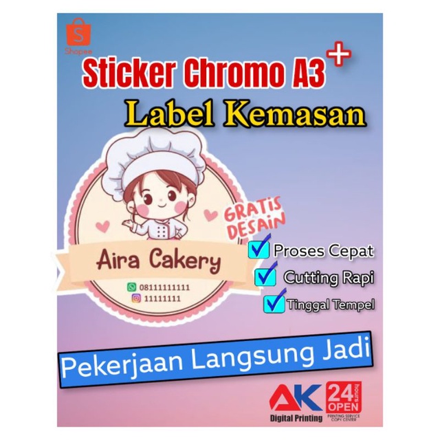 

sticker A3 cromo/print sticker label A3/cetak sticker Depok A3