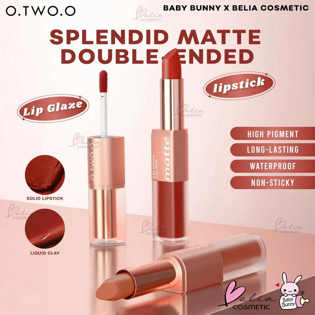 ❤ BELIA ❤ O.TWO.O 2in1 Splendid Matte Double-ended Lip Glaze and Lipstick | Lipstick Intense Color Dual-Stick 2 In 1 Liquid Matte Misty Velvet Lip Tint High Pigment Lasting Non-cracking