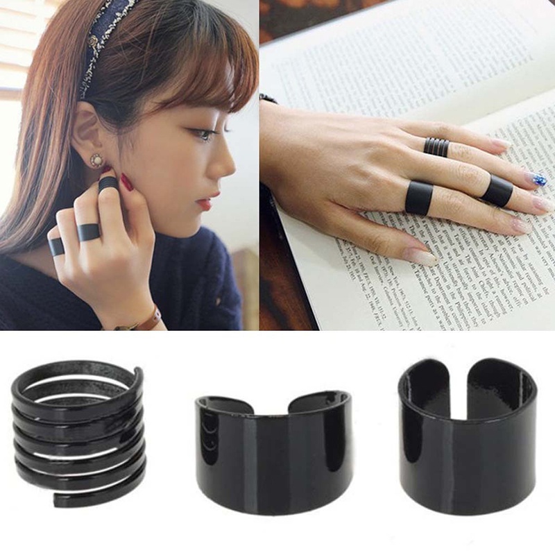 3pcs / Set Cincin Midi Model Terbuka Warna Hitam Untuk Wanita