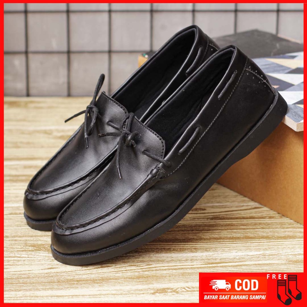 MOLK|Sepatu Casual Kasual Slip On Pria Trendy Kulit Syintetik Pantofel Hitam Tali Kerja Kantor Pria Semi Formal