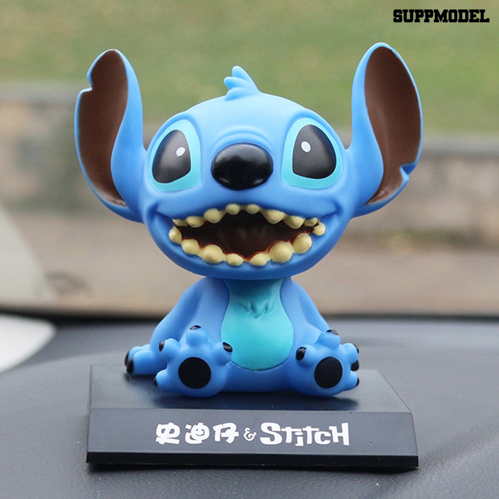 Ornamen Boneka Kartun Stitch Kepala Goyang Buatan Tangan Untuk Interior Mobil