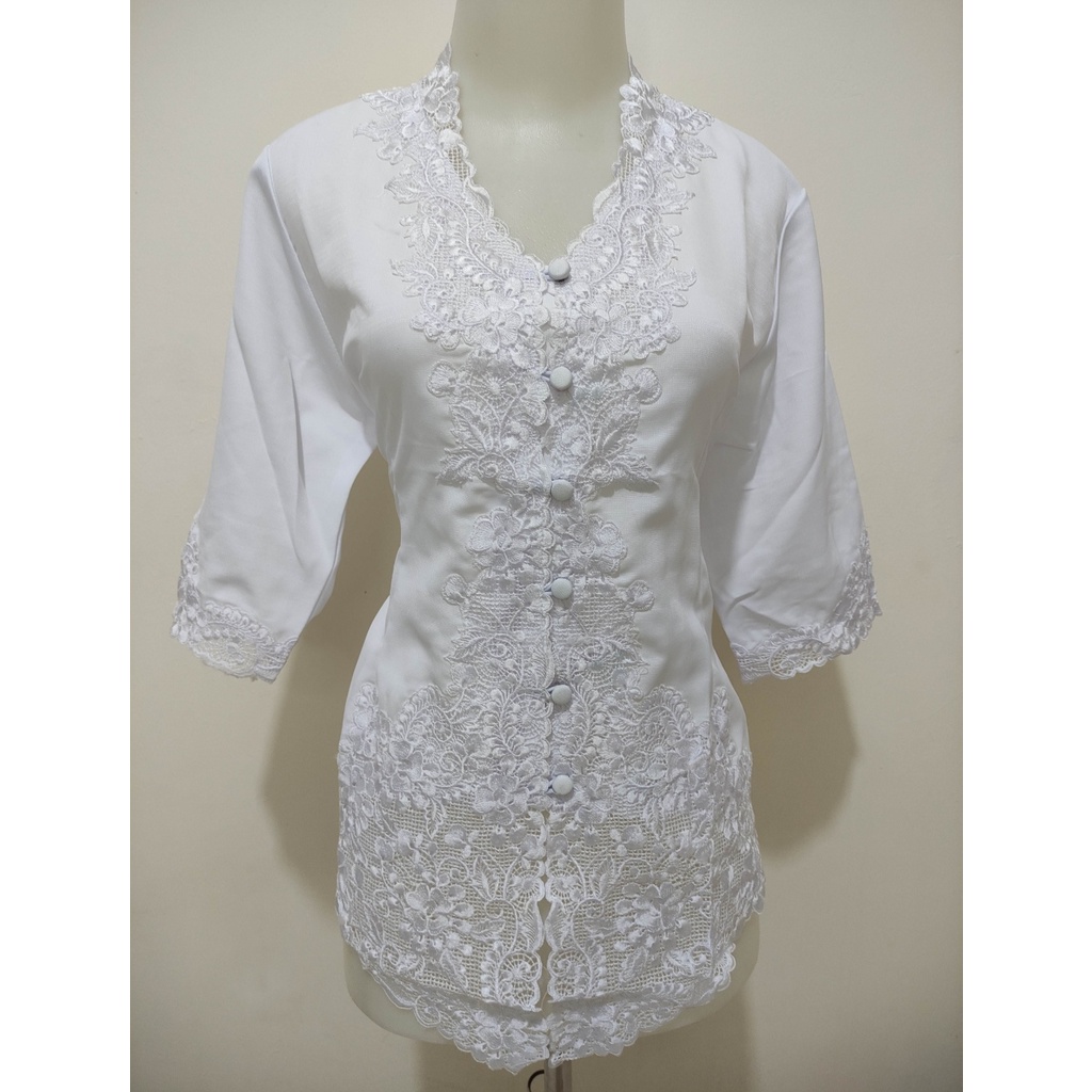 Atasan kebaya bordir Modern putih Cerah / Kebaya Wisuda Putih Bersih / Kebaya Akad Nikah Jumbo / Kebaya Kondangan Mewah / Kebaya Acara Pesta Elegan / Kebaya Moderen Melisa-2