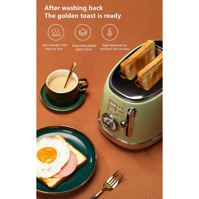 QCOOKER Mini Toaster Retro Design 800W - Alat Pemanggang Roti Elektrik Desain Retro Jadul 800W