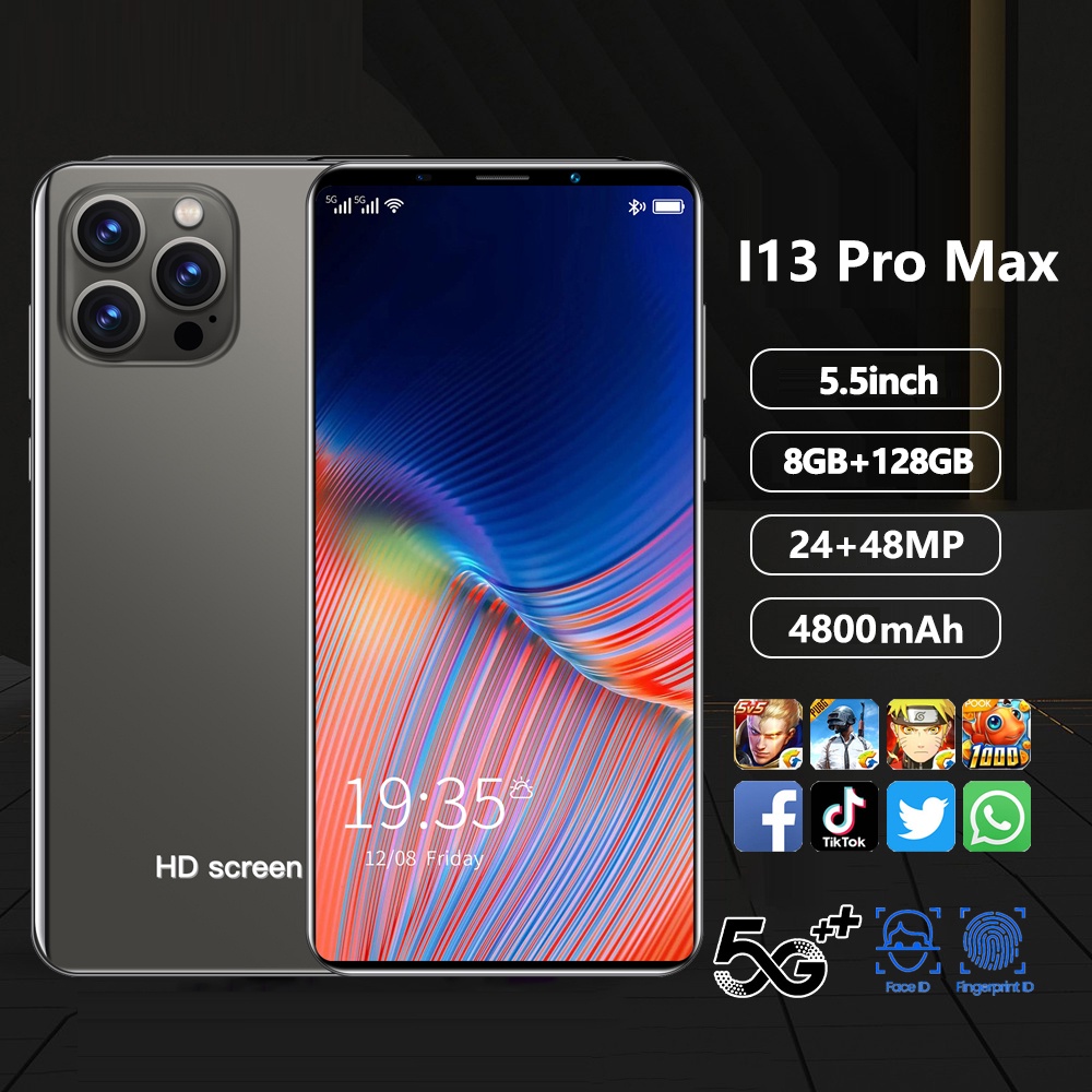 HP Murah Handphone i13 Pro max Smartphone 8GB + 128GB Global Versi 5.5 inch Cellphone Bluetooth Dual Card SIM MobilePhone Android Smartphone HD Camera