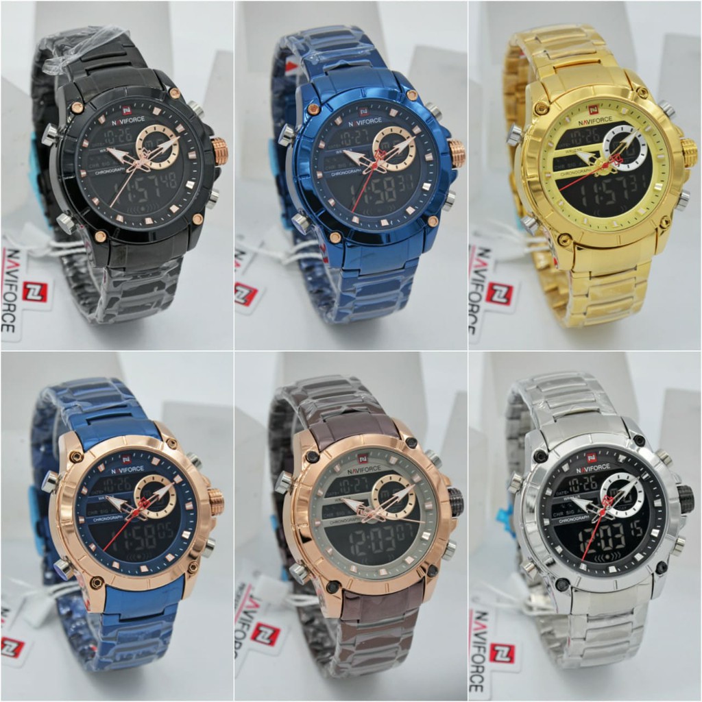 Naviforce NF9163M Jam Tangan Pria Dual Time Original Stainless Steel