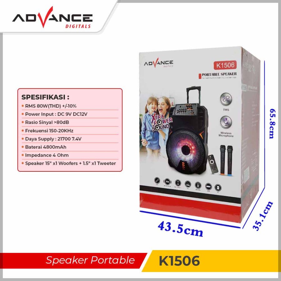 Advance K1506 Speaker Meeting Bluetooth 15 Inch Free 2 mic wirelles