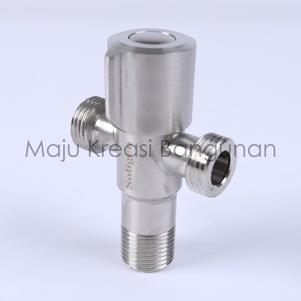 Stop Kran Kloset 2 Cabang Double Stainless Jet Shower Soligen SUS304 YG4 Kamar Mandi Model T Tee
