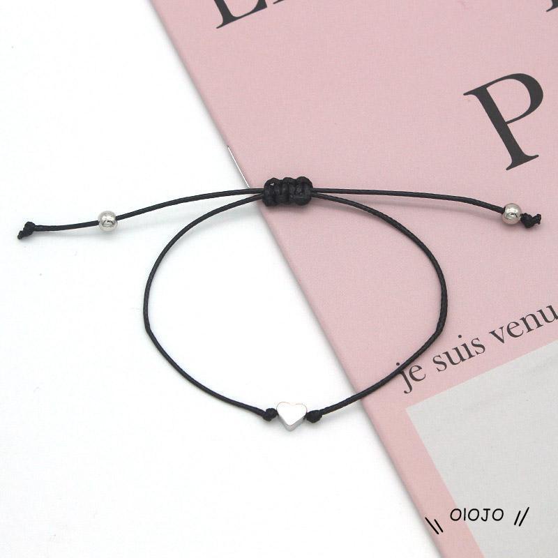 【COD】2pcs Gelang Tangan Pasangan / Pria / Wanita Desain Hati Warna Hitam / Putih