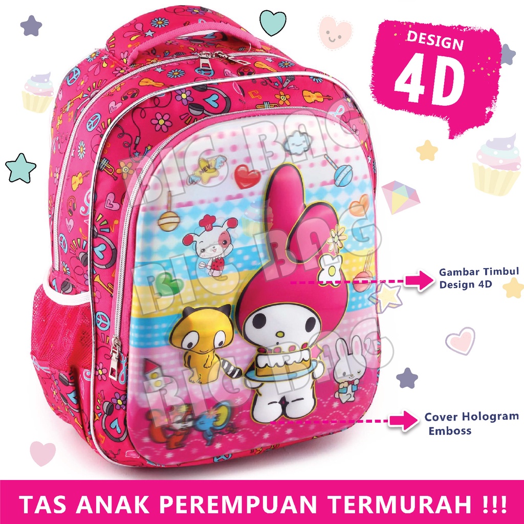 Tas Ransel Anak Perempuan Karakter - 4D Emboss Clarity - UKURAN SD TAS BOBA / UNICORN - Tas 4D Timbul