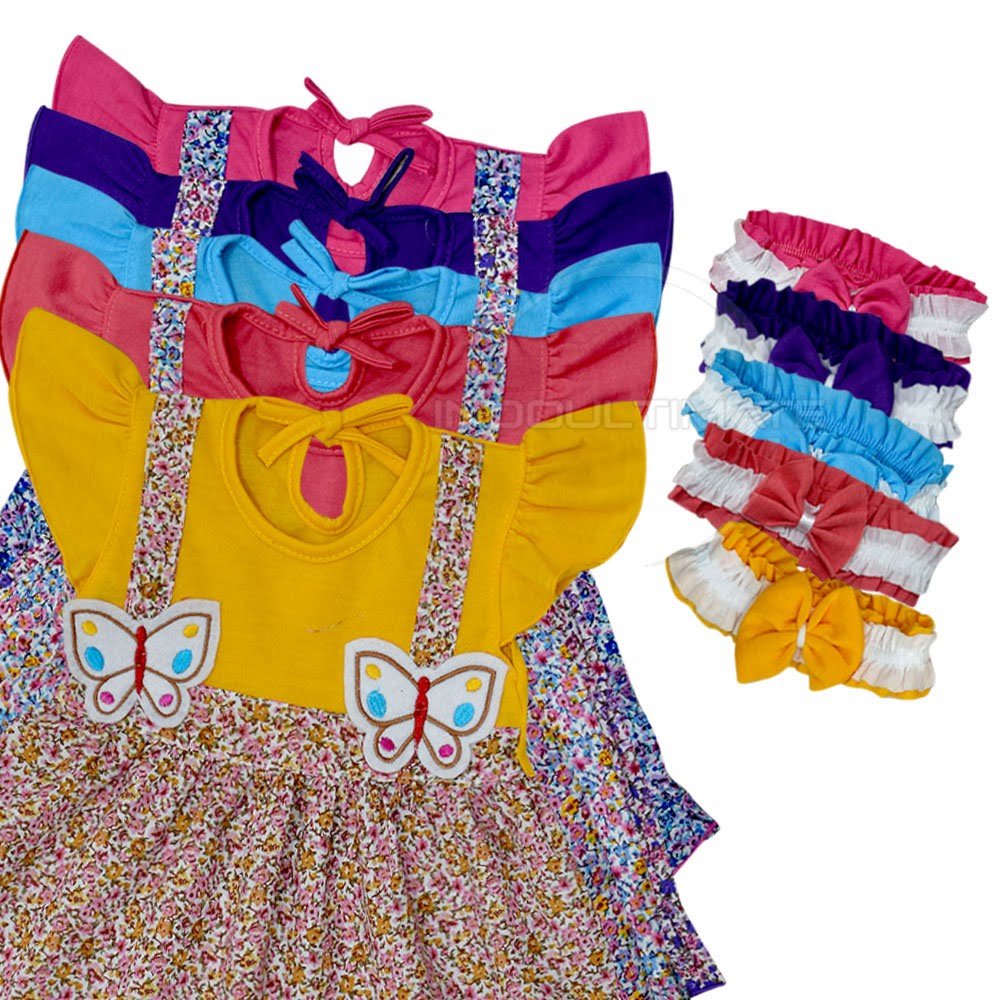 Dress Bayi Perempuan + FREE Bando Dress Rok Bayi Baju Rok Terusan Bayi Pakaian Bayi Perempuan Dress Bayi Pesta Motif Lucu PLANET KIDZ TRS-125