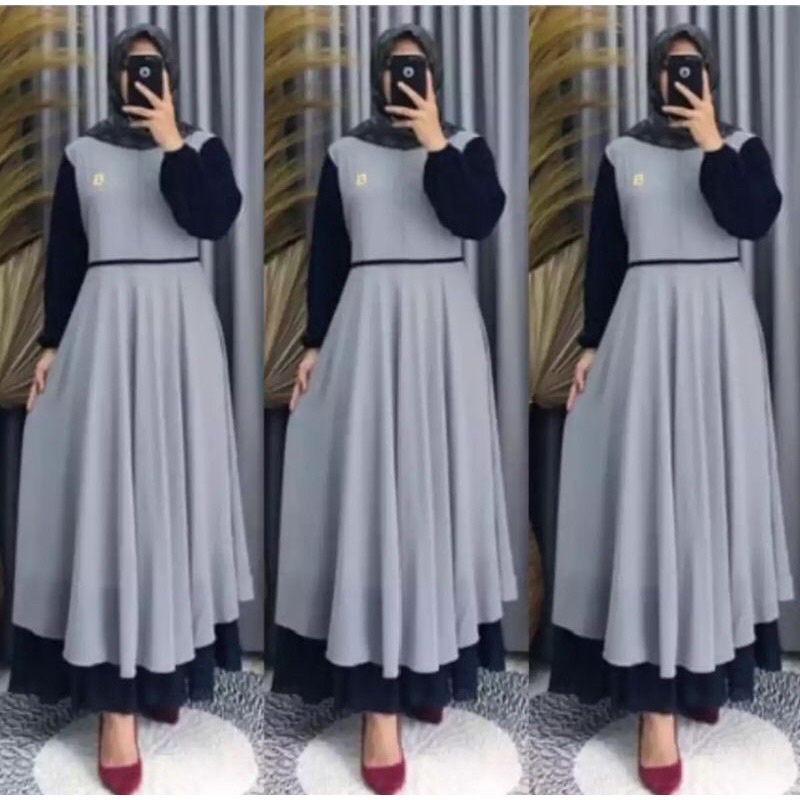 ANDRIA MAXY Gamis Ceruty Susun Kombinasi Busui LD 108cm- Gamis Wanita Busui Friendly