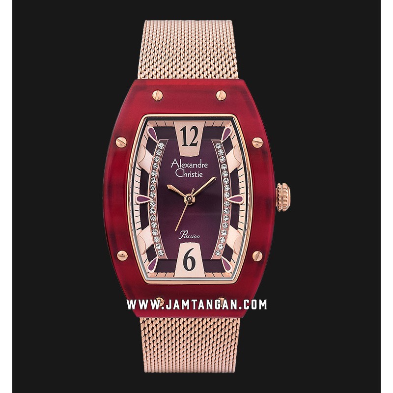 Alexandre Christie Passion AC 2778 LH BRGRE Ladies Red Dial Rose Gold Stainless Steel