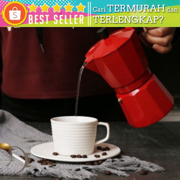 BISA COD Espresso Coffee Maker Moka Pot Teko Stovetop Filter 300ml 6 Cups - MX001 - Red