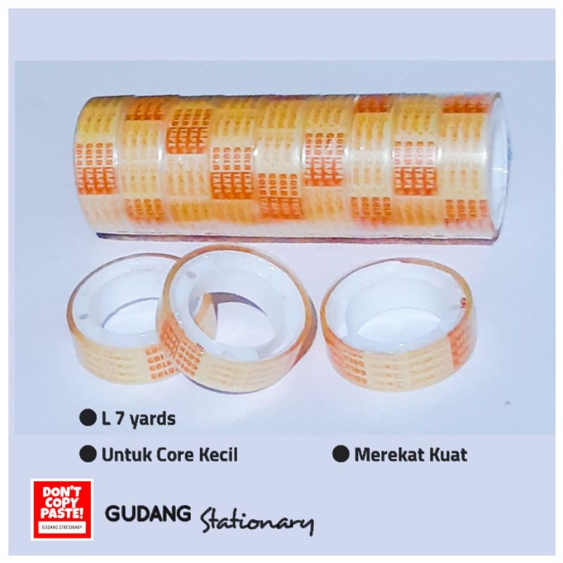 Selotip Bening Kecil 0.5&quot; GOLDTAPE [ Isi 12 Pcs ]