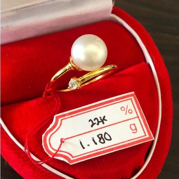Cincin pipa emas 22k 916 mutiara air laut asli lombok grade A bersertifikat Rachma pearl best seller