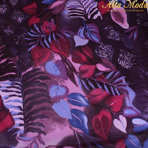 Kain Tulle Stretch Ungu Motif Daun Oleina (Alta Moda)**