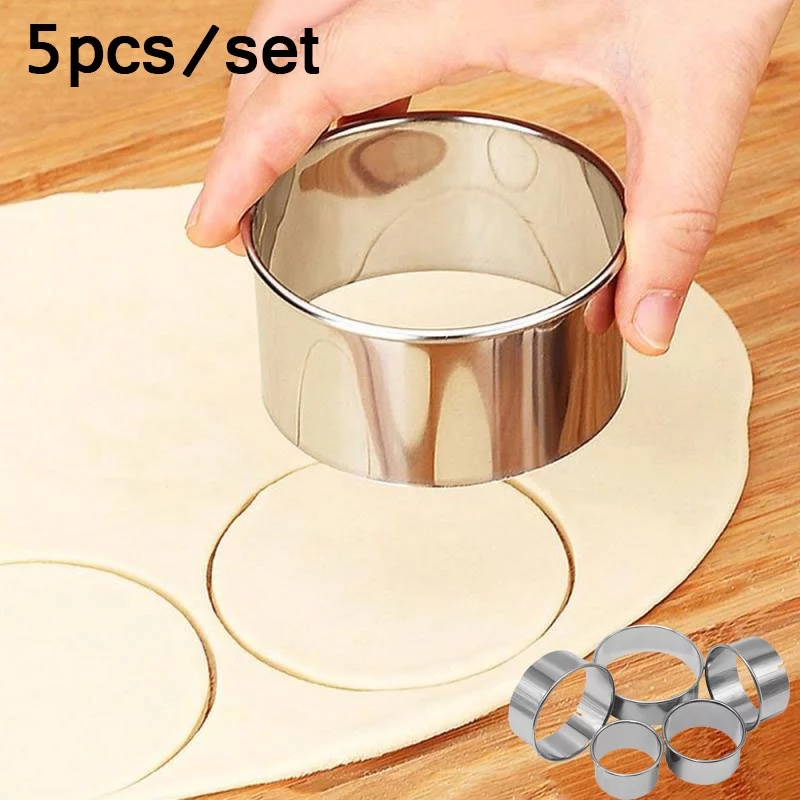 5pcs / Set Cetakan Kue Mousse / Cupcake Bentuk Bulat Mini Bahan Stainless Steel DIY