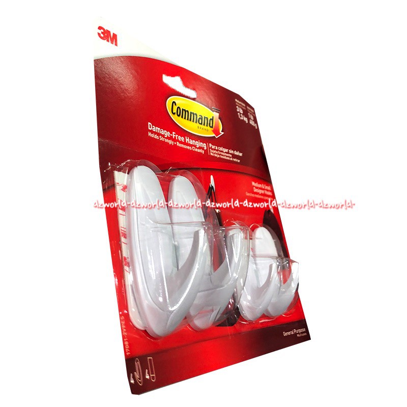 3M Command Medium Small Designer Hooks Alat Tempat Kecil 4pcs
